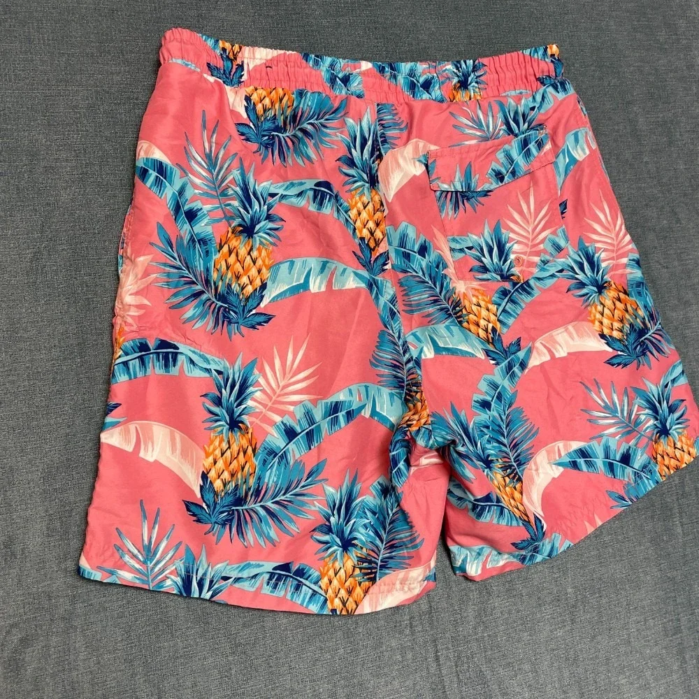 Club Room Board Shorts Mens Small Coral Pink Pineapple Palm Leaf Swimwear Beach